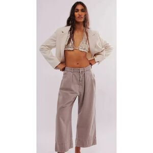 Free People Sweet Talk Chino Trousers Pants Mid-Rise Cropped Wide Leg M10 282784